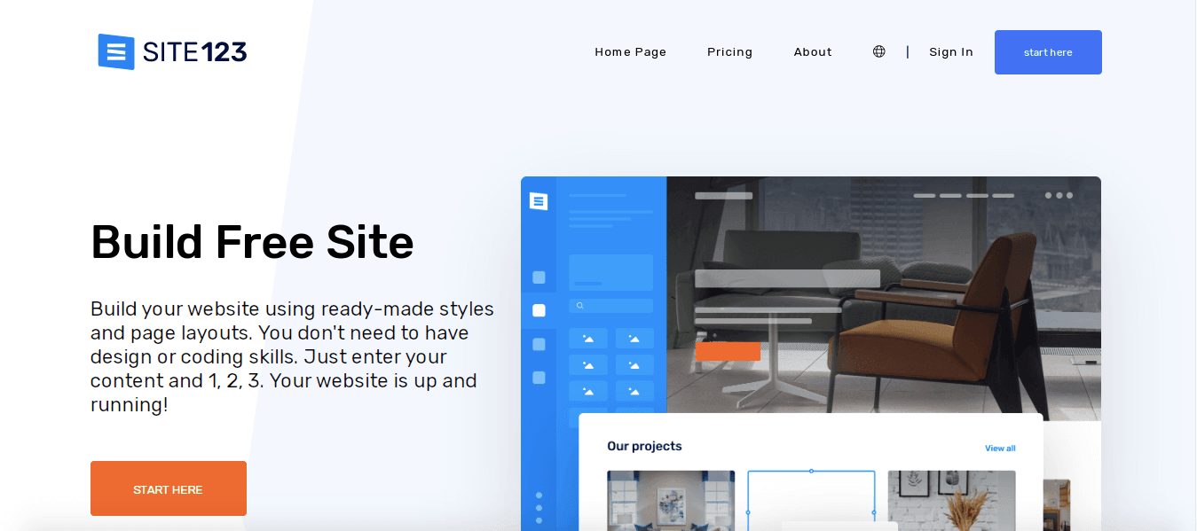 Site123 landing page Site123 landing page